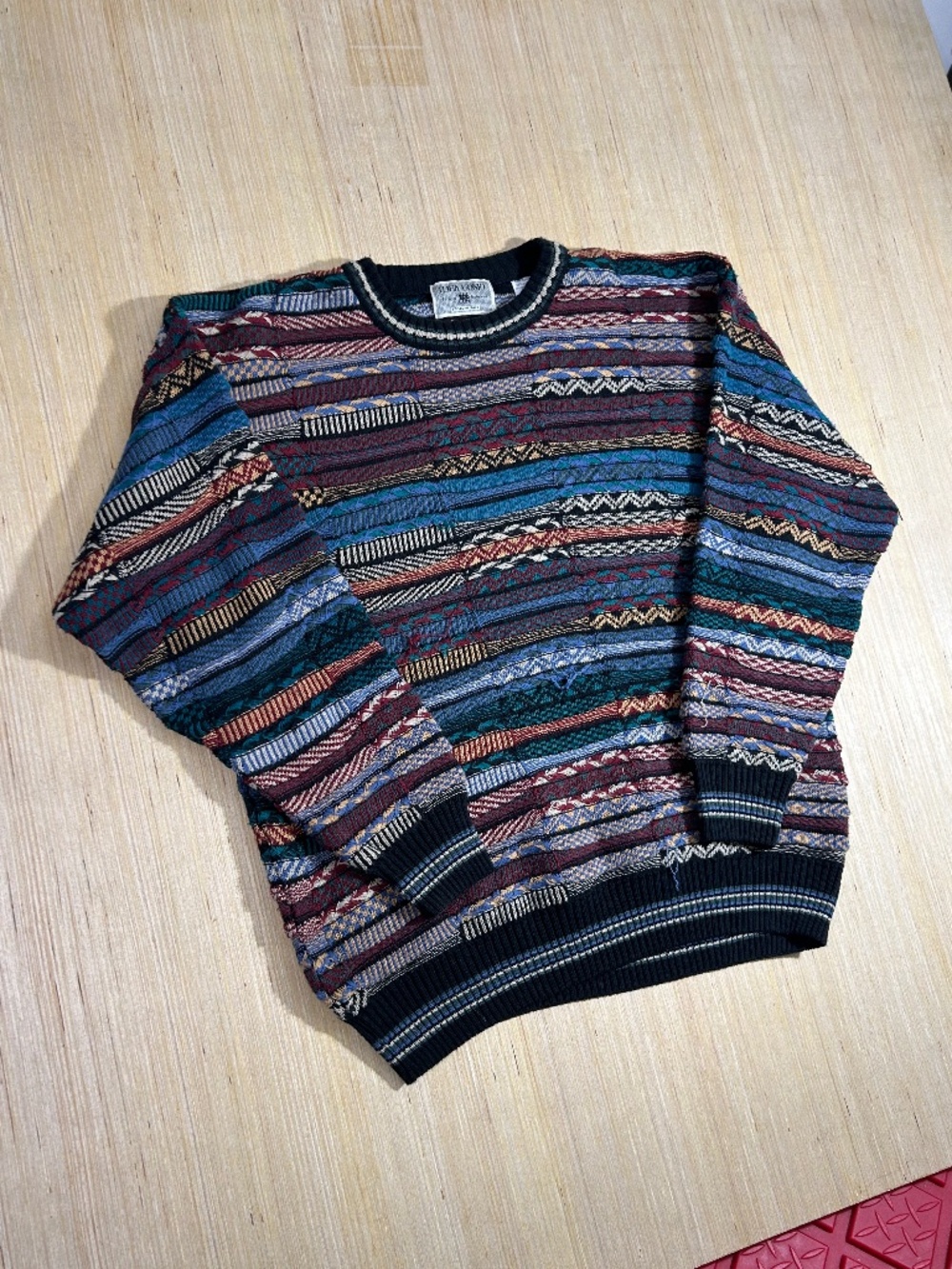 VTG Idea Uomo 3D Knit Chunky Sweater Biggie Pullover Italy Styled Sz L Coogi